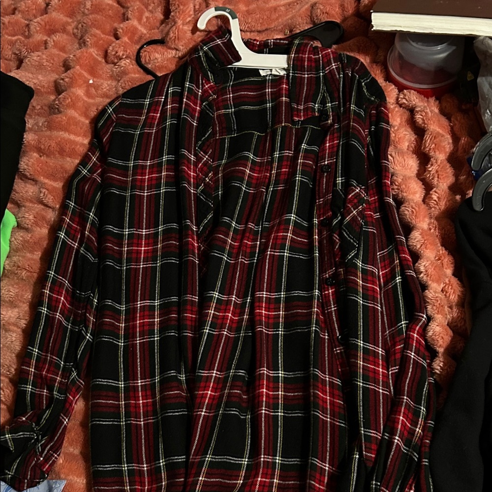 beachlunchlounge Red and Black Plaid Button Down Shirt